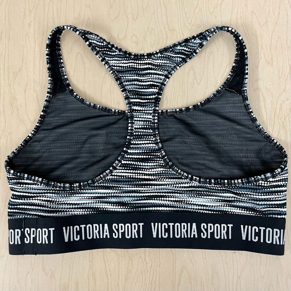 New Victorias Secret Sports Bra Womens Large Dot Marl Black Player Racerback - Picture 2 of 3
